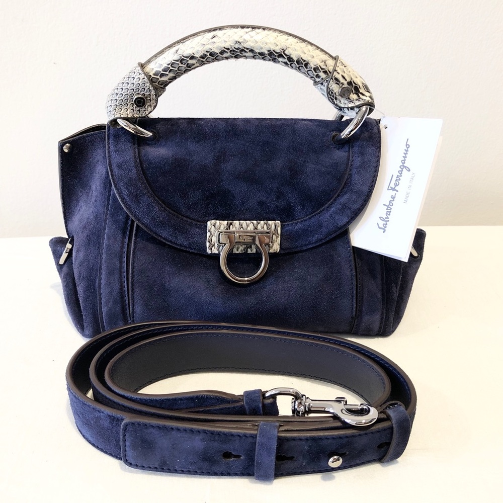 NEW! Salvatore Ferragamo Suede/Snake skin Handbag